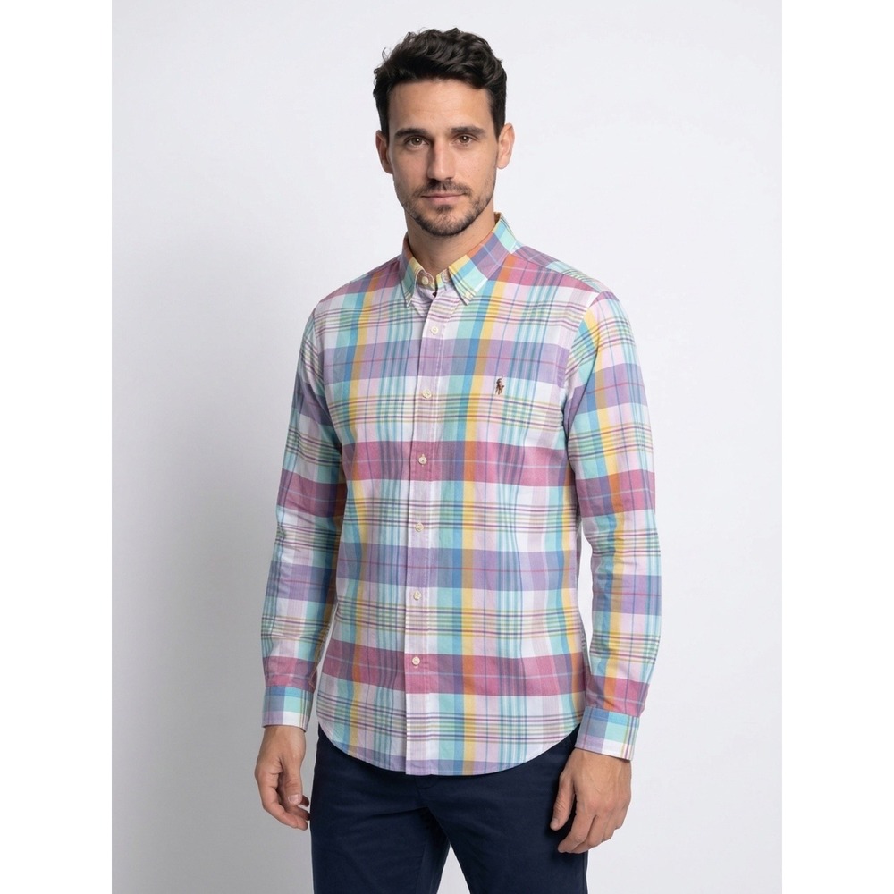 Polo Ralph Lauren Mens XL Classic Fit Pastel Plaid Oxford Button Down Shirt Mult